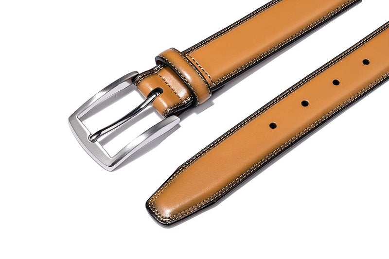 KM Legend Mens Genuine Leather Dress - Classic & Fashion For Work Business And Casual Belt, Essential Tan, 36 US - Image 4